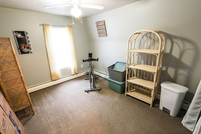 1809 5th St, Altoona, PA 16601 - exercise area featuring baseboard heating, ceiling fan, and carpet