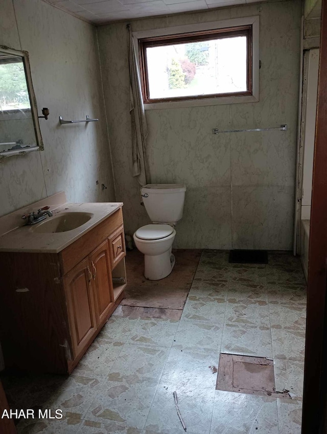 bathroom featuring a bathtub, vanity, and toilet