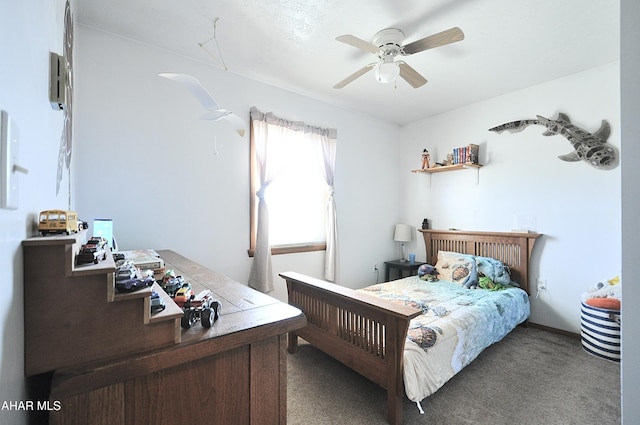 bedroom with carpet flooring and ceiling fan