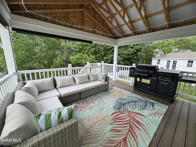 153 Frederick Rd, Altoona, PA 16602 - wooden terrace with outdoor lounge area, a grill, and view of scattered trees