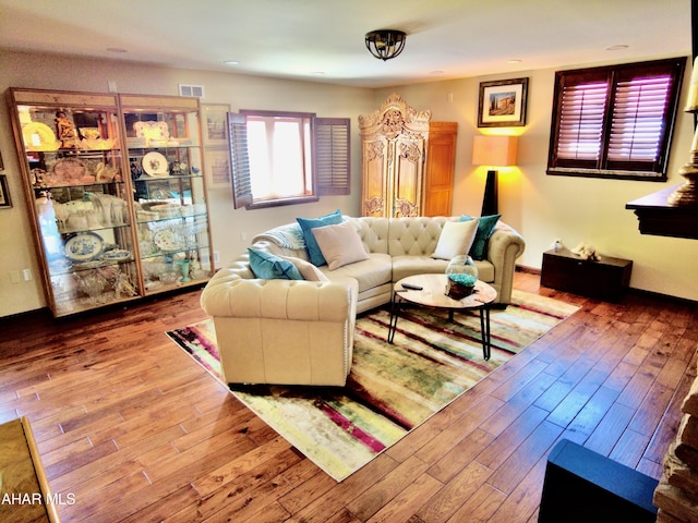 living room with hardwood / wood-style flooring