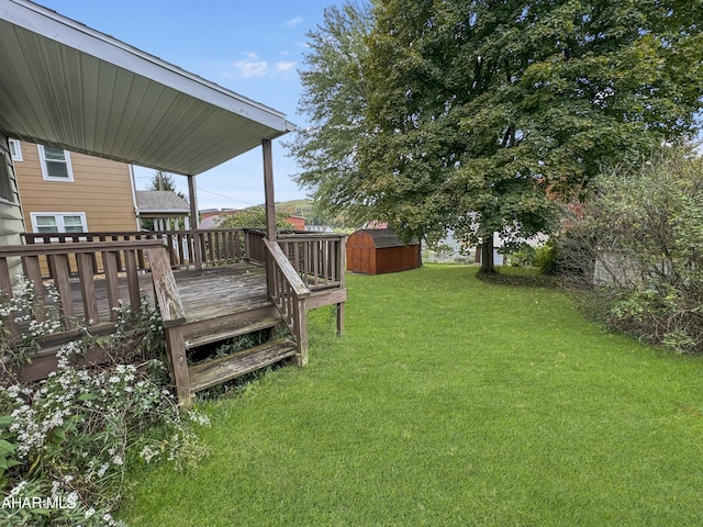 view of yard featuring a storage shed