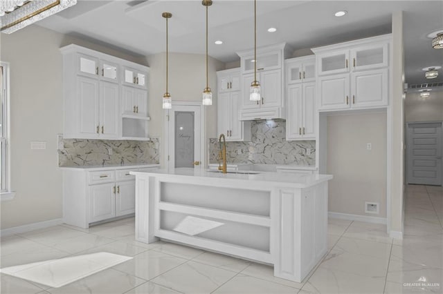 3003 E Palo Blanco St, Hidalgo, TX 78557 - kitchen with open shelves, light marble finish floors, light countertops, baseboards, and recessed lighting
