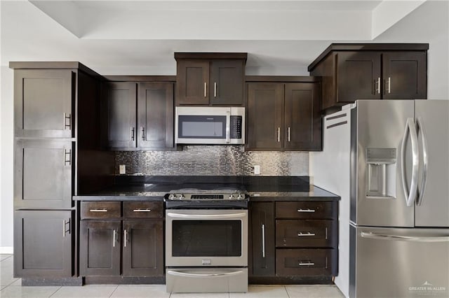 kitchen featuring tasteful backsplash, dark brown cabinetry, and stainless steel appliances