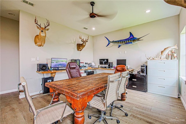 4835 Bryan Rd, Palmhurst, TX 78573 - home office featuring ceiling fan, light wood-style flooring, and recessed lighting