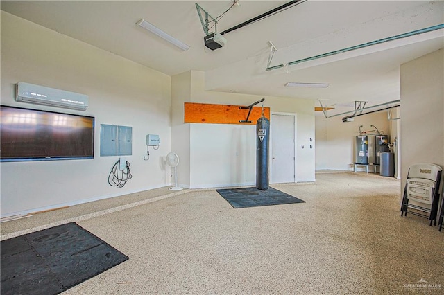 4835 Bryan Rd, Palmhurst, TX 78573 - garage with a wall mounted AC, a garage door opener, and water heater