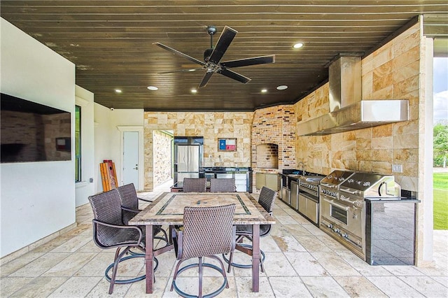 4835 Bryan Rd, Palmhurst, TX 78573 - view of patio / terrace with area for grilling, outdoor dining space, and a ceiling fan