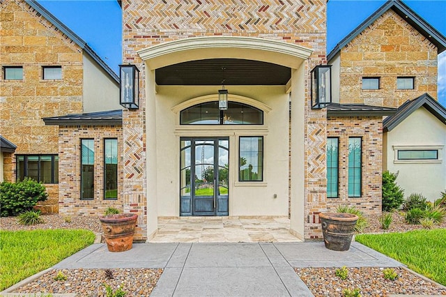4835 Bryan Rd, Palmhurst, TX 78573 - doorway to property featuring stucco siding and brick siding