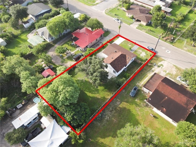 410 W 7th St, San Juan, TX 78589 - aerial perspective of suburban area featuring property parcel outlined