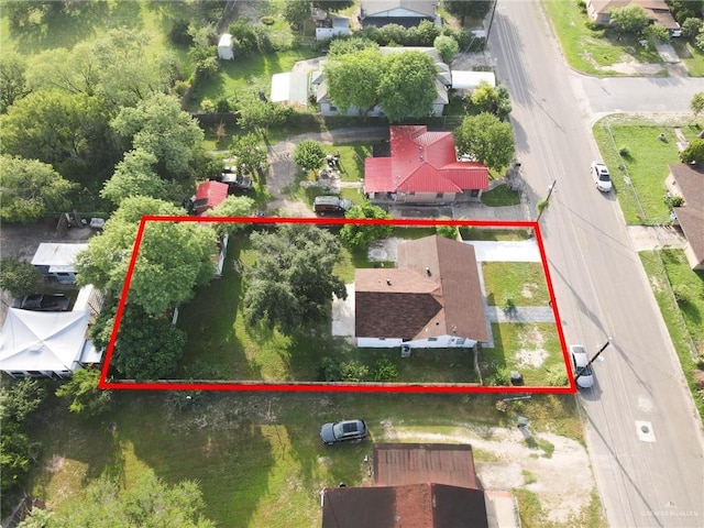 410 W 7th St, San Juan, TX 78589 - aerial perspective of suburban area featuring property boundaries highlighted