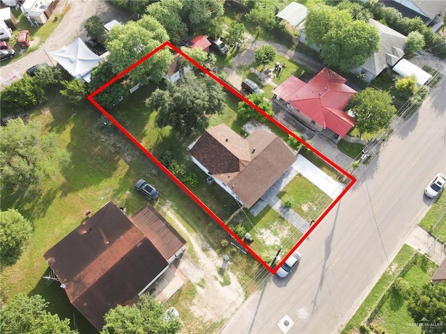 410 W 7th St, San Juan, TX 78589 - aerial perspective of suburban area with property parcel outlined