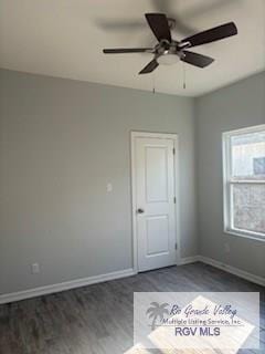 2906 Brushy Ct, Harlingen, TX 78552 - spare room with wood finished floors, ceiling fan, and baseboards
