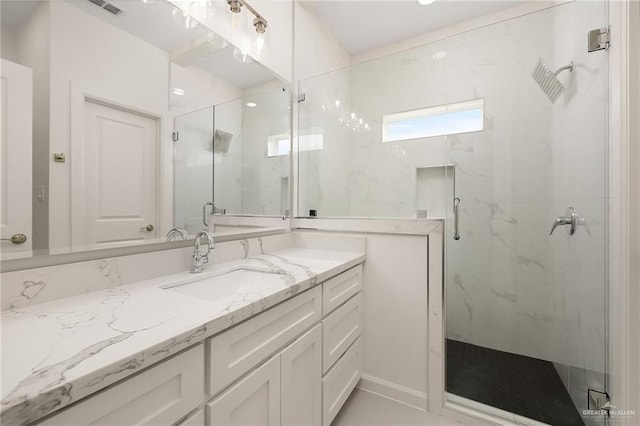 2012 Trinity St, Donna, TX 78537 - full bath with a marble finish shower, vanity, and visible vents