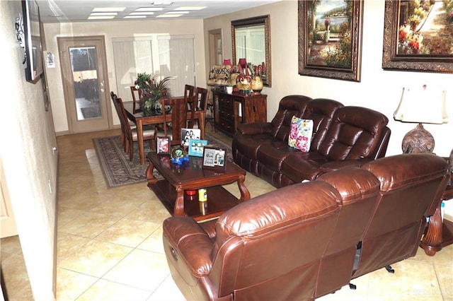 living room featuring light tile patterned floors