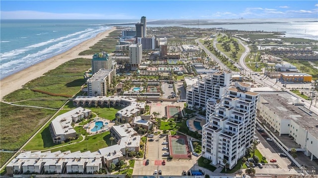 aerial view with a beach view and a water view