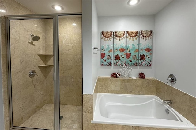 310A Padre Blvd Unit 1305, South Padre Island, TX 78597 - full bathroom with a shower stall, a bath, and recessed lighting