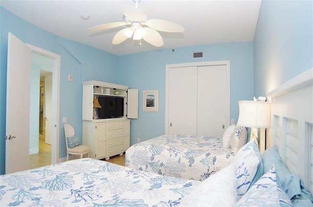 310A Padre Blvd Unit 1305, South Padre Island, TX 78597 - bedroom featuring a closet and a ceiling fan