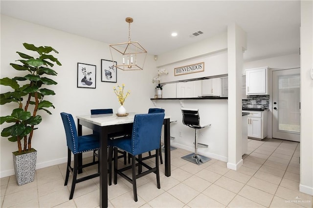 dining room featuring recessed lighting, visible vents, baseboards, and light tile patterned flooring