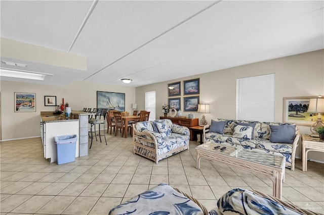 living room featuring light tile patterned floors