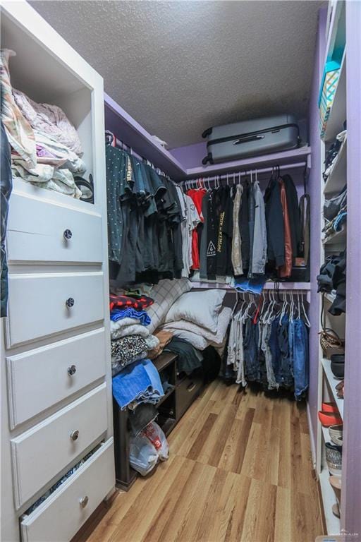 walk in closet with wood finished floors