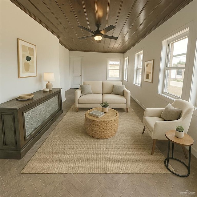 612 E Tom Landry St, Mission, TX 78572 - living room with ceiling fan, wood ceiling, and ornamental molding