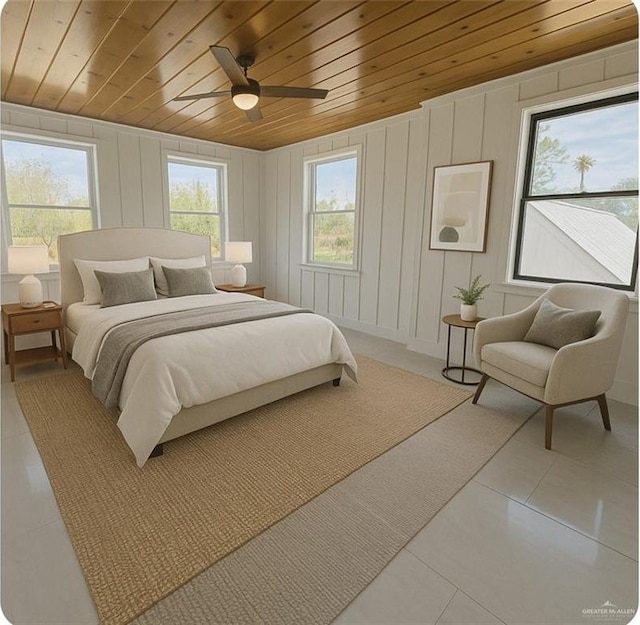 612 E Tom Landry St, Mission, TX 78572 - bedroom featuring wood ceiling, light tile patterned floors, and ceiling fan