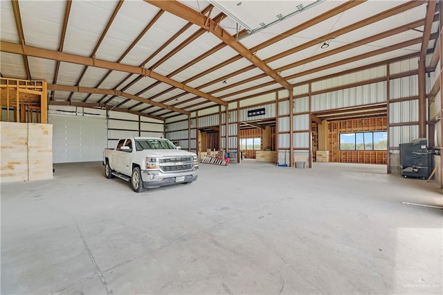 garage with metal wall