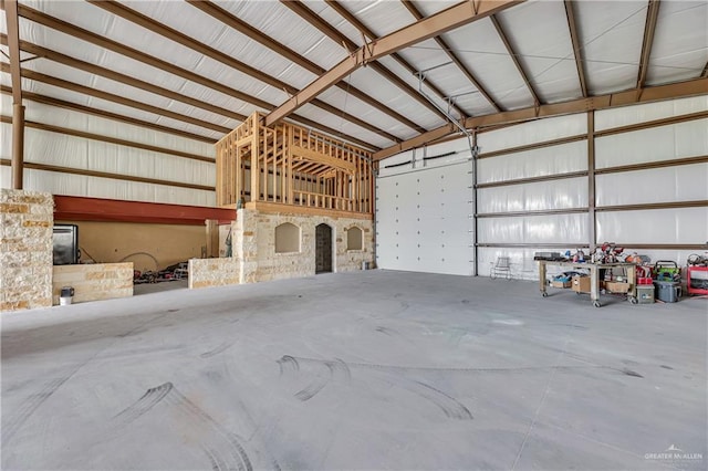 garage with metal wall