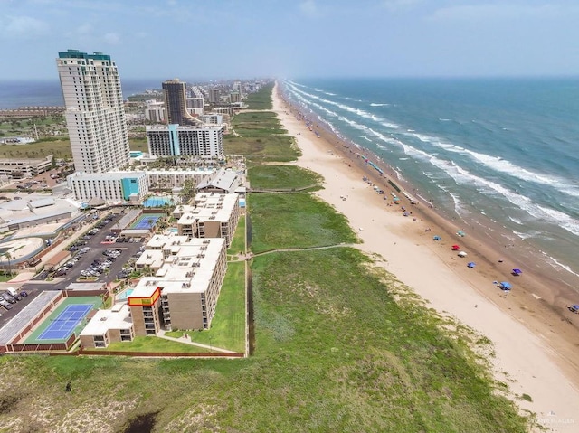 110 Padre Blvd Unit 603, South Padre Island, TX 78597 - drone / aerial view featuring a view of city, a beach view, and a water view