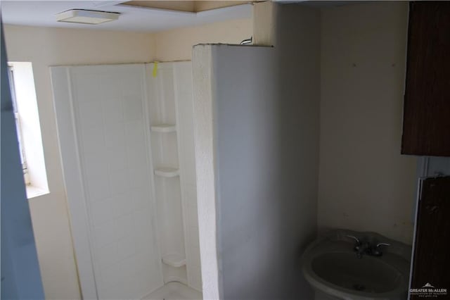 bathroom with sink and walk in shower