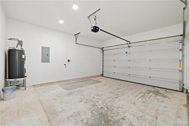 2413 N Gaytan Ave, Edinburg, TX 78542 - garage with electric panel, a garage door opener, water heater, and recessed lighting