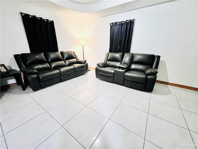 living room with light tile patterned flooring