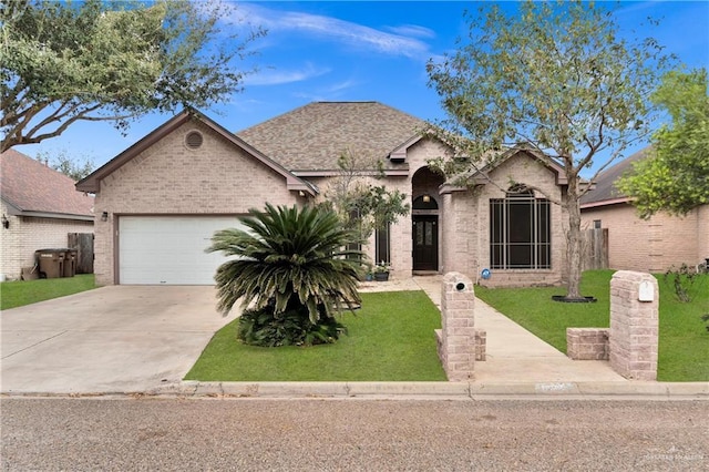 view of front of property with a garage and a front yard