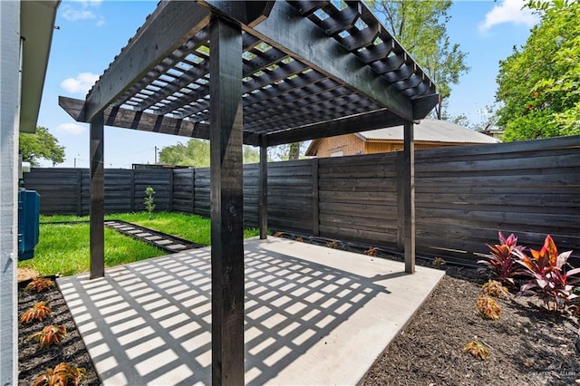 view of patio / terrace with a fenced backyard and a pergola