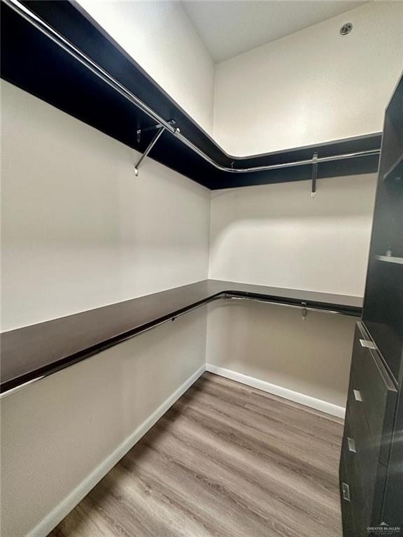 walk in closet with wood-type flooring