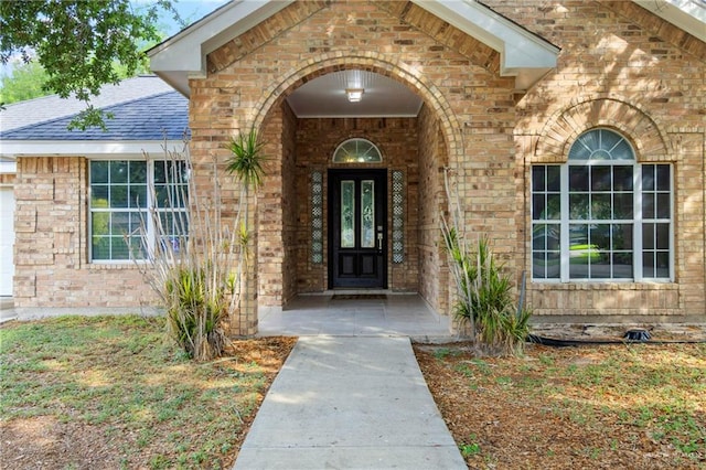 1411 Dons Dr, Mission, TX 78572 - doorway to property with brick siding and roof with shingles