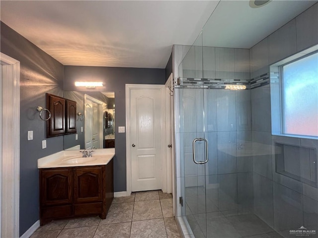 2700 Duke Ave, Mcallen, TX 78504 - full bathroom featuring tile patterned flooring, a shower stall, vanity, and baseboards