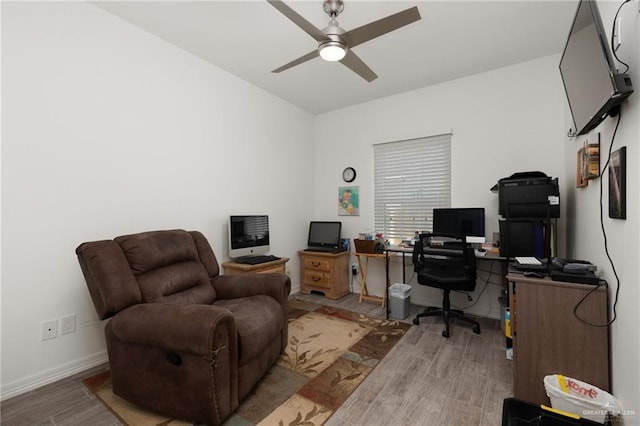 office area featuring ceiling fan and hardwood / wood-style floors