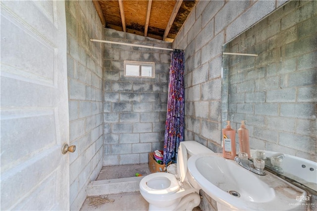 bathroom with sink, toilet, and walk in shower