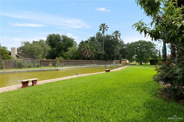 view of yard with a water view