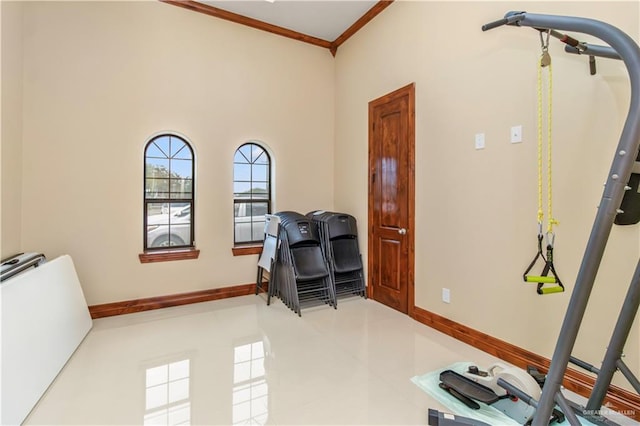 interior space featuring crown molding