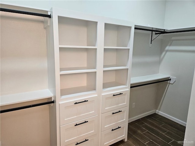 spacious closet featuring dark wood finished floors