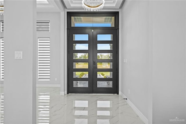 entryway featuring french doors