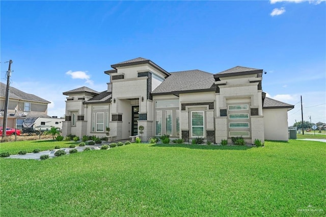 prairie-style home featuring a front yard