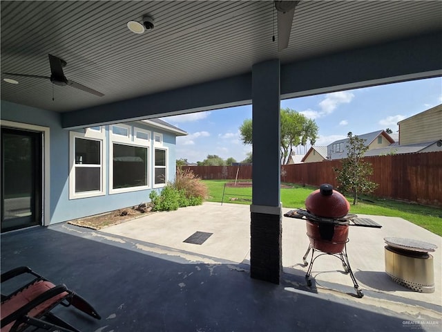 view of patio / terrace featuring ceiling fan