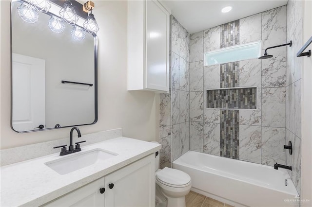 1027 Broken Arrow Dr, Alamo, TX 78516 - full bath with vanity, toilet, shower / bathtub combination, and recessed lighting