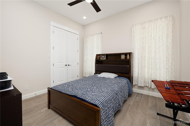 8101 N 5th St, Mcallen, TX 78504 - bedroom featuring recessed lighting, wood finished floors, a ceiling fan, baseboards, and a closet