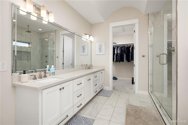 8101 N 5th St, Mcallen, TX 78504 - bathroom with marble finish floor, a stall shower, and a sink