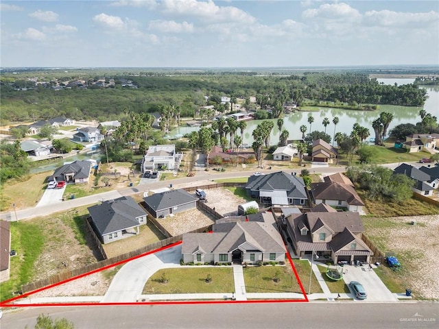 bird's eye view featuring a water view