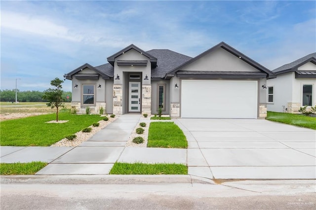2316 Piedra St, Edinburg, TX 78542 - view of front of property with stucco siding, stone siding, driveway, and an attached garage